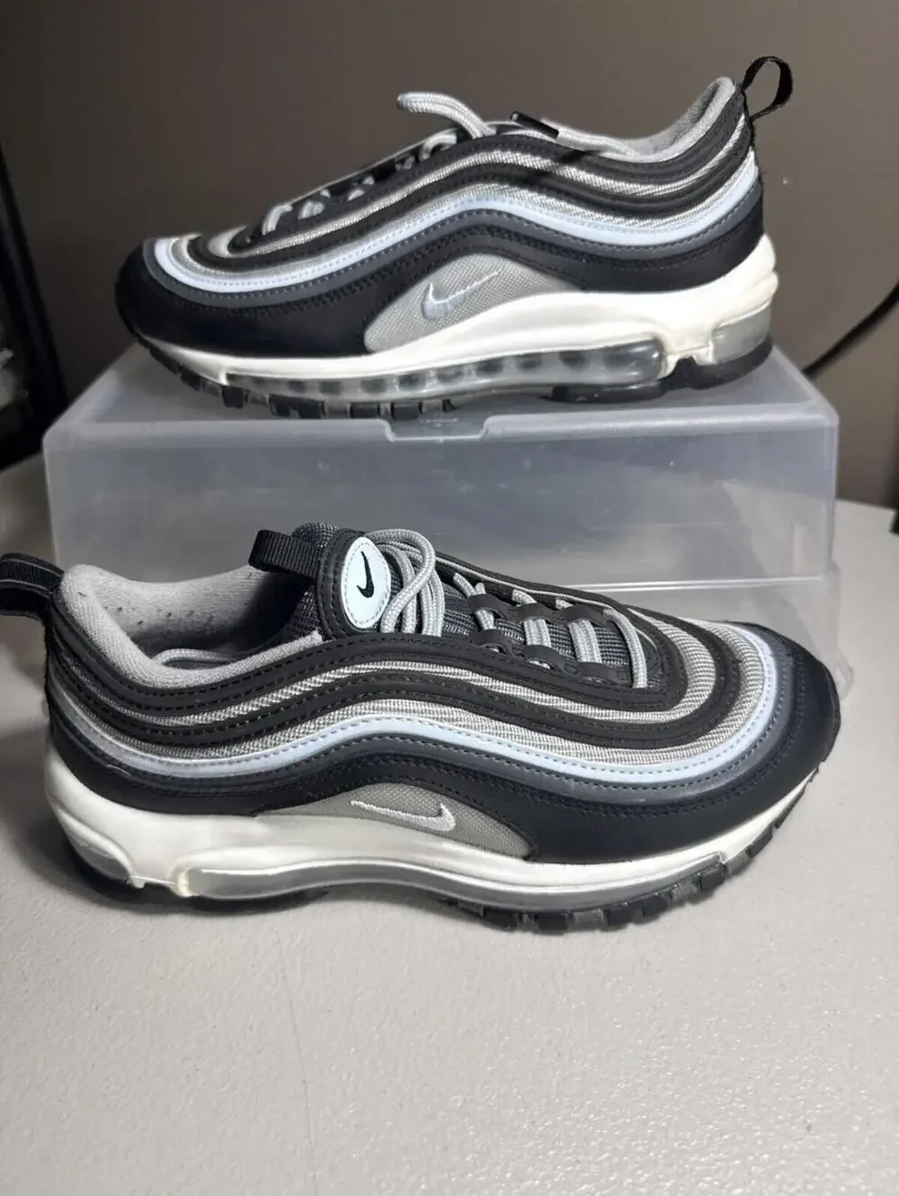 Nike Air Max 97 Black/White/Signal Light Blue Athletic Shoes 5Y‎ Excellent NICE